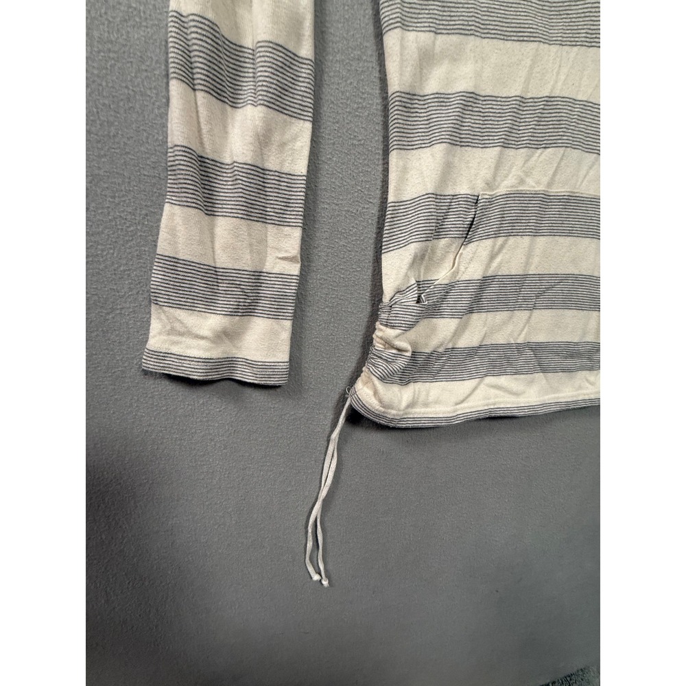 Roxy White Gray Stripe Lightweight Long Sleeve Hoodie‎ Sweatshirt Women Medium - Picture 6 of 10